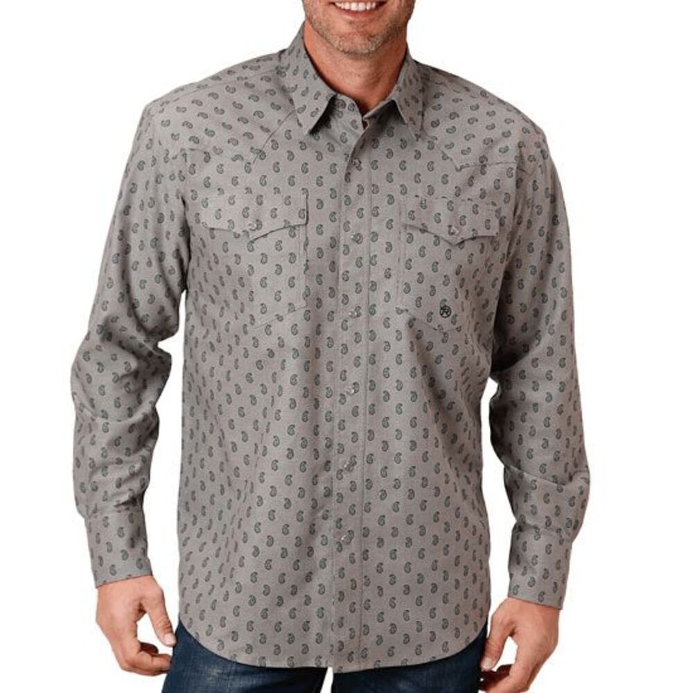 Roper Wear The West Paisley Print Pearl‎ Snap Button Up Western Shirt Gray Large